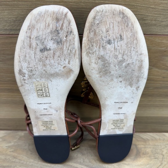 Tory Burch Capri Fish Sandals Womens 7 M Goat Leather Light Pecan - Picture 9 of 10